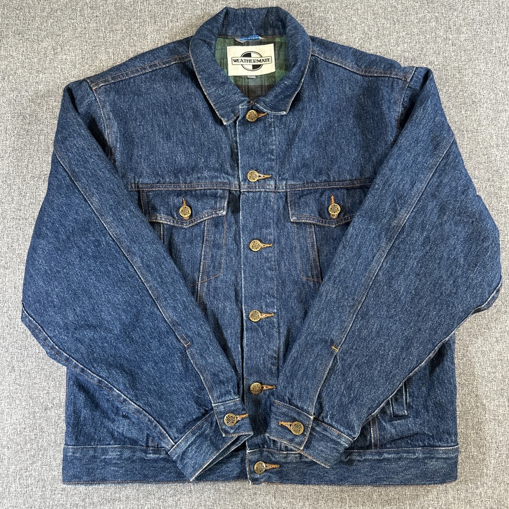 Vintage Weathermate Denver Hayes Denim Jacket Flannel Lined 44R Trucker USA